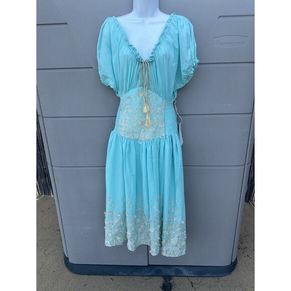 My Beachy Side Mariposa Off The Shoulders Embroidered Smocked Corset Dress Sz L - Picture 6 of 12